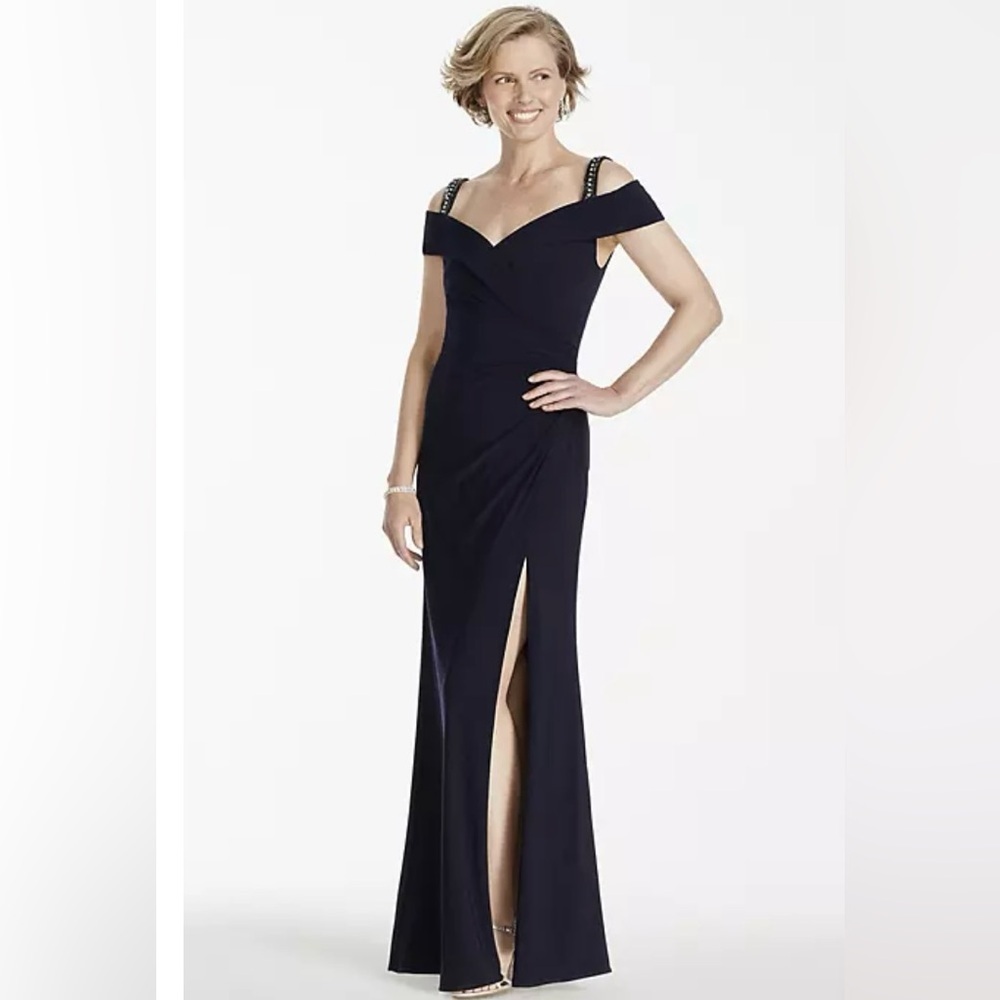 PATRA
off the shoulder Navy Dress with beaded straps Size 16
